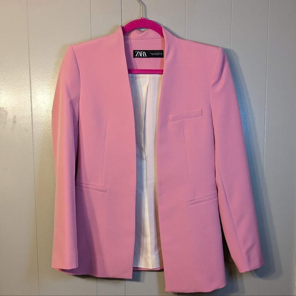 Zara Pink Collarless Blazer